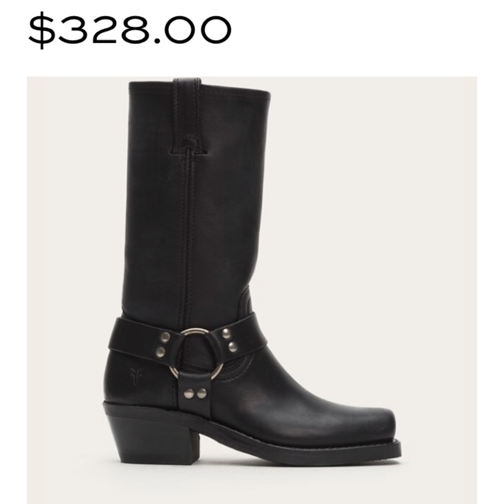 Black leather Frye harness boots